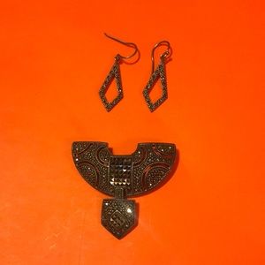 Vintage Marcasite Sterling Broach and Earrings